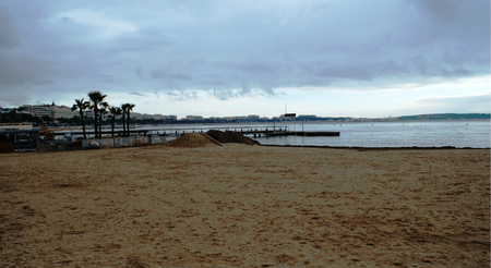 Sandy Beach in Cannes, France, Mediterranean seaの写真素材