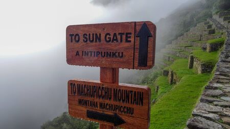 Machu Picchu and its amazing nature. Beautiful mountains and nice lamas, super panoramic views, green and clouds.の写真素材