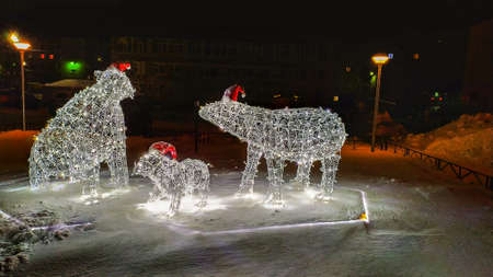 The amazing nature of the Russian North. The city of Naryan-Mar and the Nenets Autonomous Okrug. Reindeer, snowmobile and adventure in the winterの写真素材