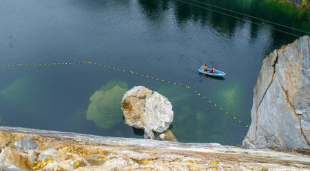 Russian north. The canyon is flooded with water - Ruskeala Park. Gorta, the ancient epic kalevala,...