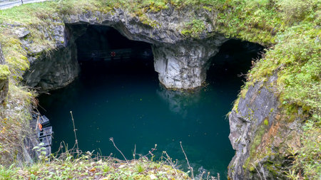 Russian north. The canyon is flooded with water - Ruskeala Park. Gorta, the ancient epic kalevala,...