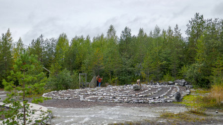Russian north. The canyon is flooded with water - Ruskeala Park. Gorta, the ancient epic kalevala,...