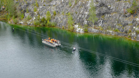 Russian north. The canyon is flooded with water - Ruskeala Park. Gorta, the ancient epic kalevala, landscapesの写真素材