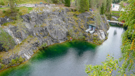 Russian north. The canyon is flooded with water - Ruskeala Park. Gorta, the ancient epic kalevala,...