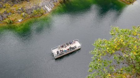 Russian north. The canyon is flooded with water - Ruskeala Park. Gorta, the ancient epic kalevala,...