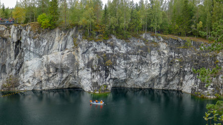 Russian north. The canyon is flooded with water - Ruskeala Park. Gorta, the ancient epic kalevala, landscapesの写真素材