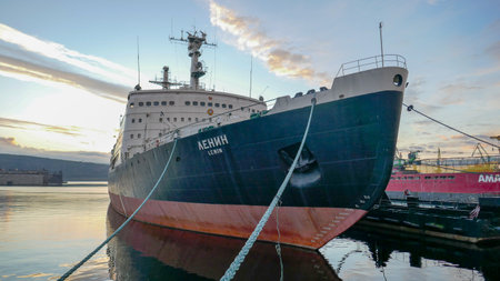 Port Murmansk, beautiful places of the city, Kola Bay, parks and wonderful places. Monument to the...