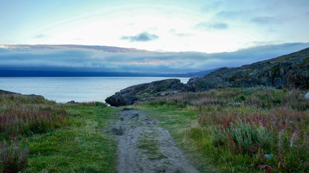 Barents Sea and Arctic Ocean, the northernmost of Russia. The village of Teriberka and the cemetery...