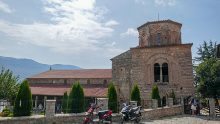 Lake Ohrid and its cozy surroundings. A stunning city in North Macedonia. Summer mood at any time of...