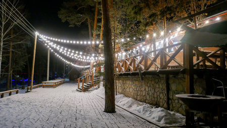 Russia, magnificent winter nature. Trees in the snow, shiny ice floes and amazing frost patterns.の写真素材