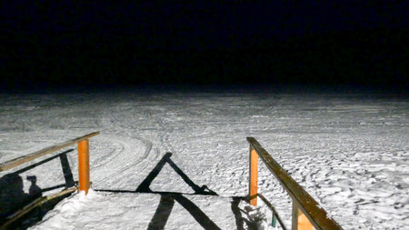 Russia, magnificent winter nature. Trees in the snow, shiny ice floes and amazing frost patterns.の写真素材