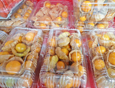 Cape Gooseberry (Physalis peruviana) in package for saleの写真素材