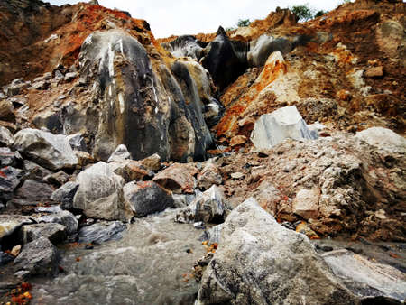 Gypsum and other minerals in the mines that are being drilled,This area has been mined for gypsum and otherの写真素材