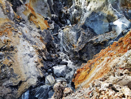 Gypsum and other minerals in the mines that are being drilled,This area has been mined for gypsum and otherの写真素材