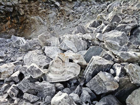 Gypsum and other minerals in the mines that are being drilled,This area has been mined for gypsum and otherの写真素材