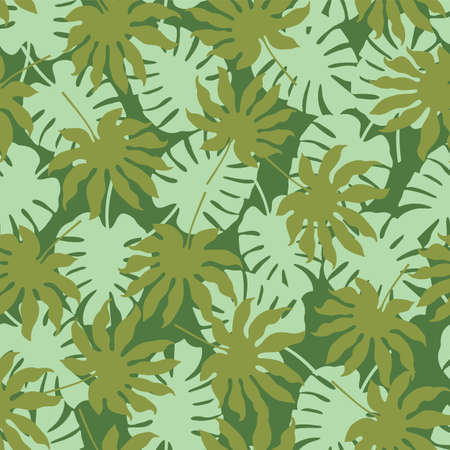 Vector green tropical leaves seamless pattern backgroundのイラスト素材