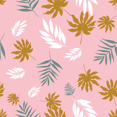 Vector soft pastel tropical leaves seamless pattern repeat.のイラスト素材