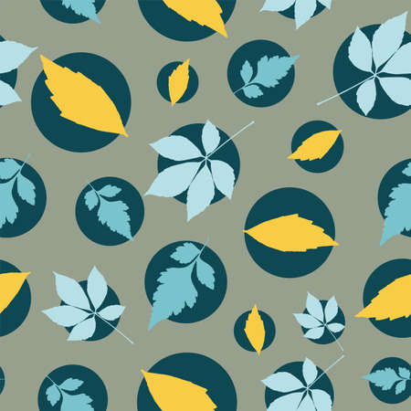 Vector autumn leaves in bubbles seamless pattern repeatのイラスト素材