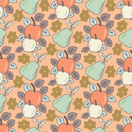 Vector autumn fruits apples and pears seamless pattern.