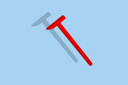 red art hammer drawn on a pastel blue background, art word design and copy spaceの写真素材