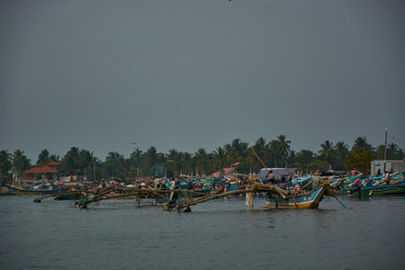 Lagoon boats fishing Sri Lanka Negombo.のeditorial素材