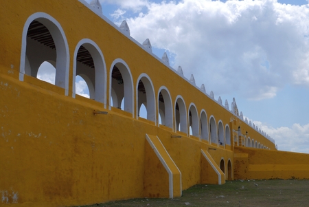 Izamal famous yello city in Mexico Yucatan convent wallの写真素材