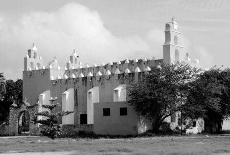 Mexico church culture architecture Black and white photographyの写真素材
