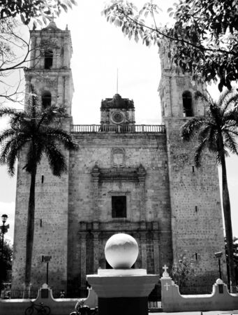 Mexico church culture architecture Black and white photographyの写真素材