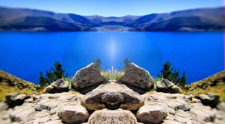 lagoon and lake panorama in the mountains of Boliviaの写真素材