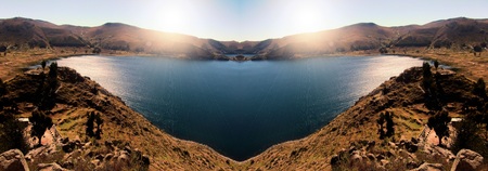 lagoon and lake panorama in the mountains of Boliviaの写真素材