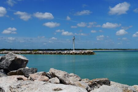 lighthouse at the beach ocean panorama mexico Sisalの写真素材