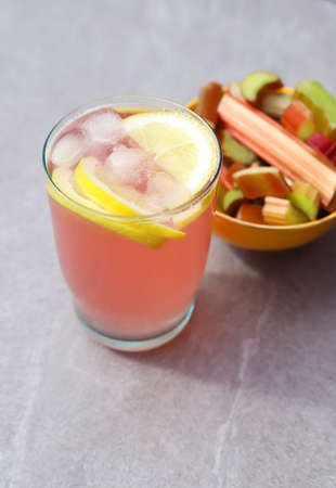 Homemade refreshing Rhubarb lemonade with lemon.の写真素材