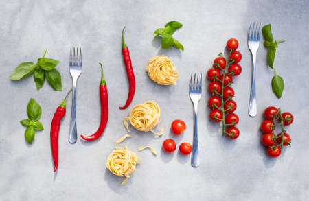 Italian food concept. Ingredients for pasta.の写真素材