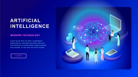 Artificial intelligence concept. Electric brain. isometric illustration. modern technology backgroundのイラスト素材