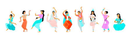 Young women dance in national indian clothのイラスト素材