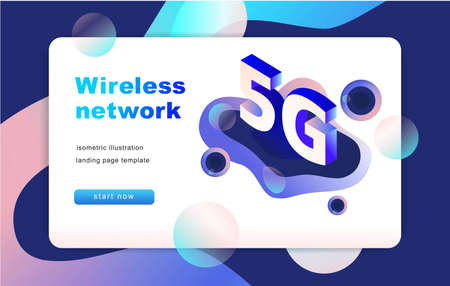 Isometric 5G network illustration. Landing page template.