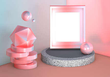3d render primitives composition. Abstract poster mockupの写真素材