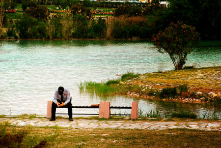 Security sitting alone in the parkのeditorial素材