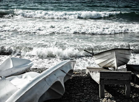 Canoes on the beachの写真素材