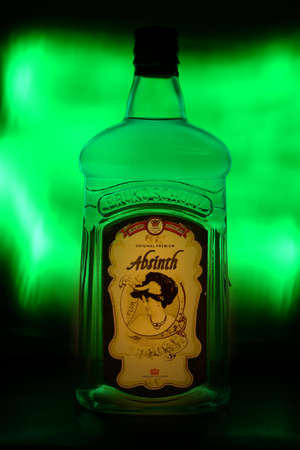 Absinthe bottle lightpaintingの写真素材