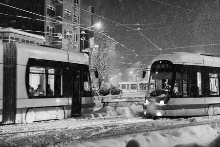 Tramways waiting to passの写真素材