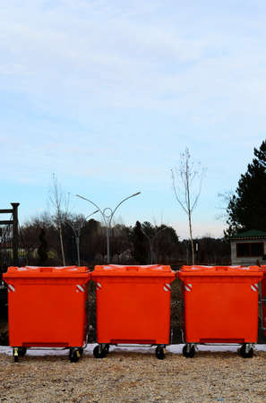 Orange garbage containersの写真素材
