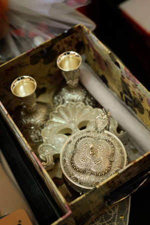 Silver decorative pots bride stuffの写真素材