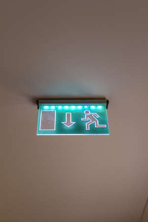 Emergency exit sign on the ceilingの写真素材