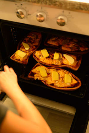 Salmon fish cooked in ovenの写真素材