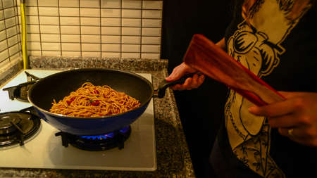 Vegatable noodle cooked at homeの写真素材