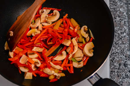 Vegatable noodle cooked at homeの写真素材