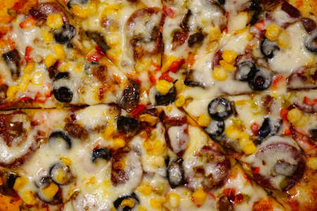 Home made pizza texture close upの写真素材