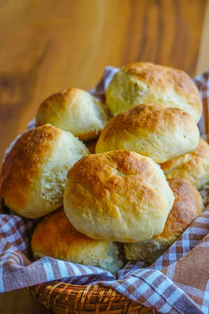 Home made bread on wood backgroundの写真素材