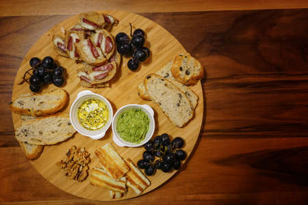 Appetizers on wood backgroundの写真素材